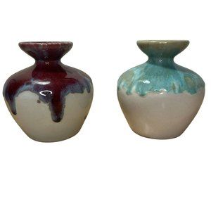 Anthropologie Accents Drip Glaze Bud Vases Home Decor Wine Blue Set of 2
